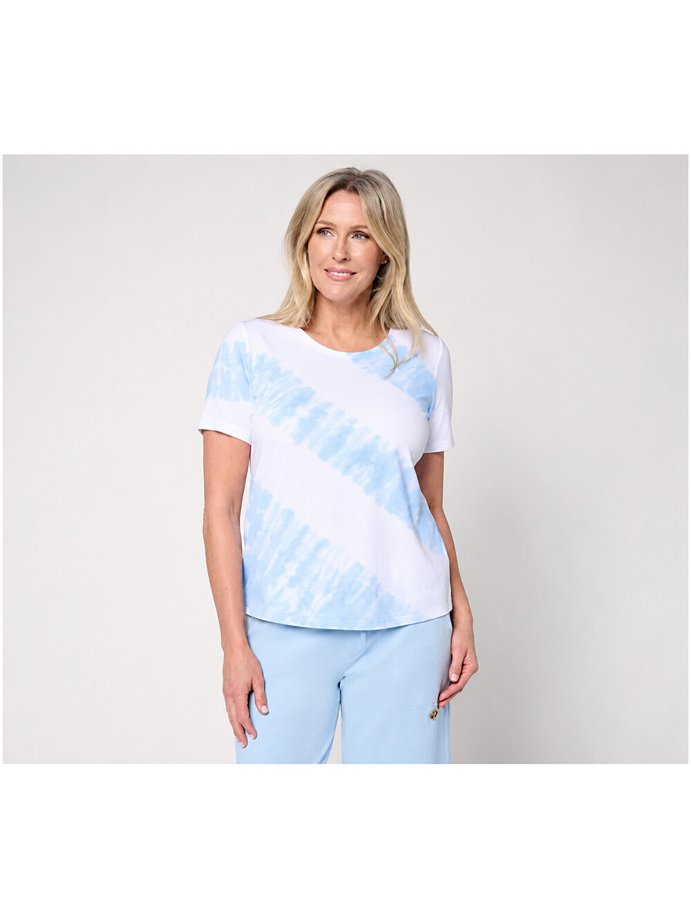 Anybody Cozy Knit Jersey Tie Dye Short Sleeve Top Chambray Blue, Size Large